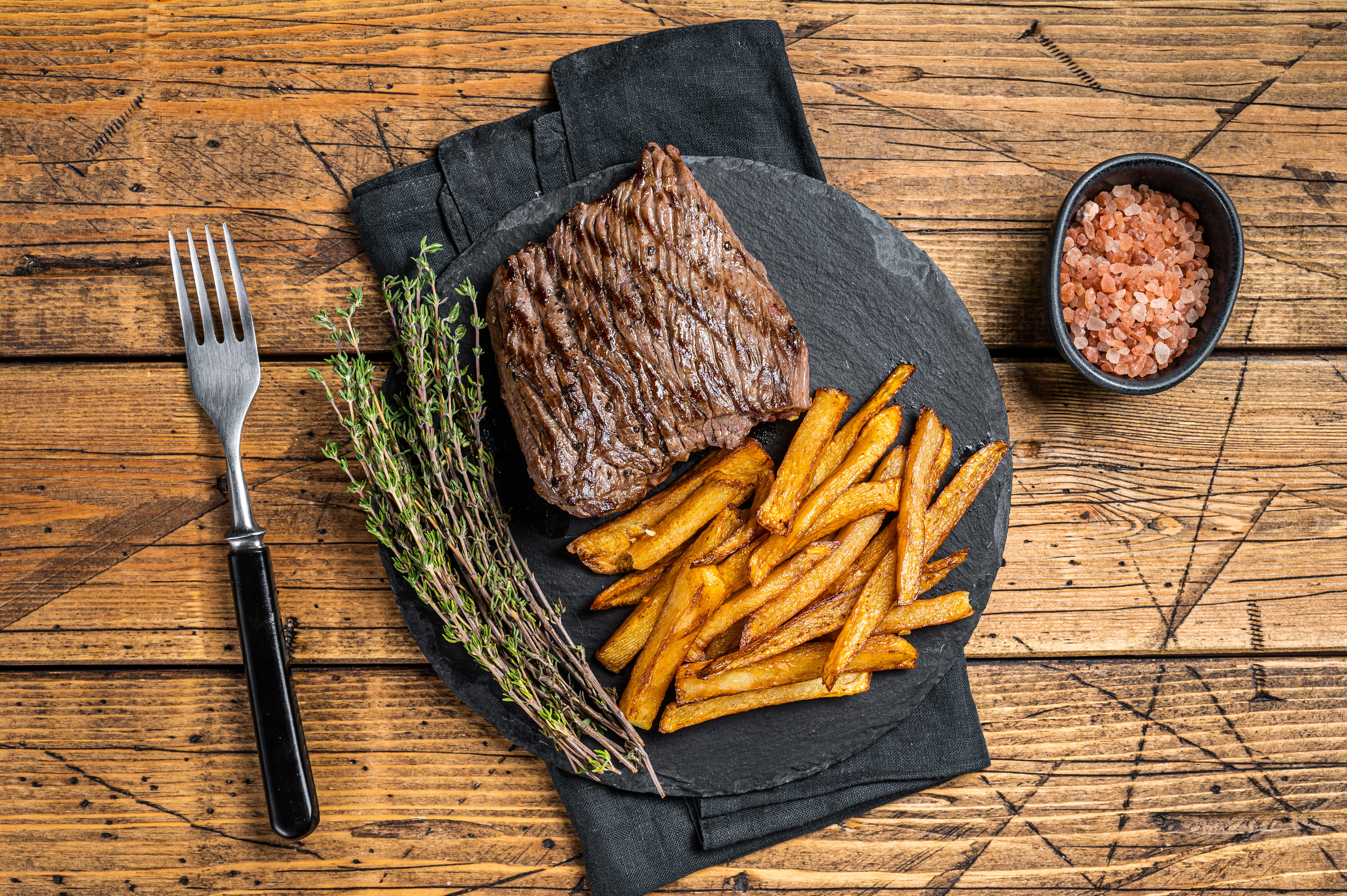 Steak frites dinner plate